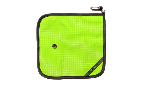 The back of a Tool Pen Wrap in Kiwi (bright green with white grid) 200 Halcyon.